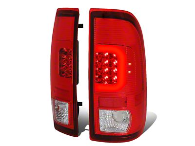 Red C-Bar Tail Lights; Chrome Housing; Red Lens (97-03 F-150 Styleside Regular Cab, SuperCab)