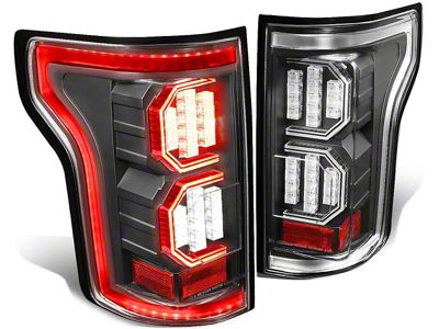 Tron Style LED Tail Lights; Black Housing; Clear Lens (15-17 F-150 w/ Factory Halogen Non-BLIS Tail Lights)