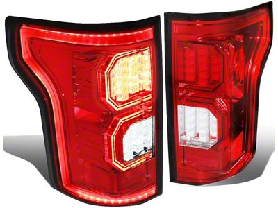 Tron Style LED Tail Lights; Chrome Housing; Red Lens (15-17 F-150 w/ Factory Halogen Non-BLIS Tail Lights)