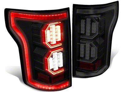 Tron Style LED Tail Lights; Black Housing; Smoked Lens (15-17 F-150 w/ Factory Halogen Non-BLIS Tail Lights)