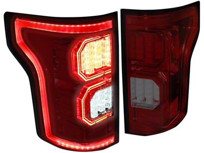 Tron Style LED Tail Lights; Chrome Housing; Red Lens (15-17 F-150 w/ Factory Halogen Non-BLIS Tail Lights)