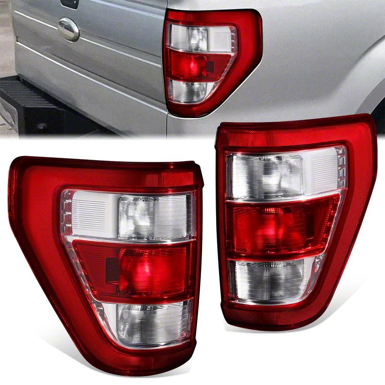 Tail Lights; Chrome Housing; Dark Red/Clear Lens (21-23 F-150 XL)