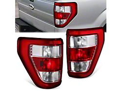 Tail Lights; Chrome Housing; Dark Red/Clear Lens (21-23 F-150 XL)