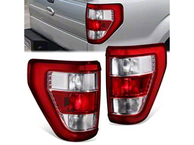 Tail Lights; Chrome Housing; Dark Red/Clear Lens (21-23 F-150 XL)