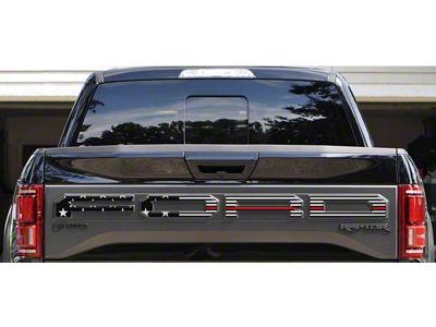 Tailgate Letter Overlays; Black and Silver American Flag with Thin Red Outline (17-18 F-150 Raptor w/ Tailgate Applique)