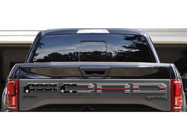 Tailgate Letter Overlays; Black and Silver American Flag with Thin Red Outline (19-20 F-150 Raptor w/ Tailgate Applique)