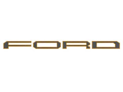 Tailgate Letter Overlays; Domed Carbon Fiber with Orange Outline (21-23 F-150 Raptor w/ Tailgate Applique)