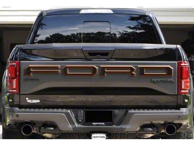 Tailgate Letter Overlays; Domed Carbon Fiber with Orange Outline (19-20 F-150 Raptor w/ Tailgate Applique)