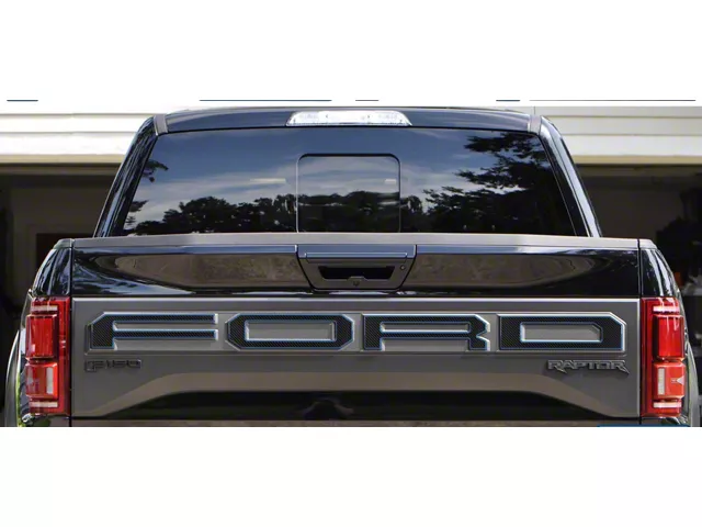 Tailgate Letter Overlays; Domed Carbon Fiber with Performance Ford Outline (17-18 F-150 Raptor w/ Tailgate Applique)