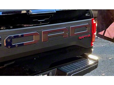 Tailgate Letter Overlays; Subdued Reflective Flag (17-20 F-150 Raptor w/ Tailgate Applique)