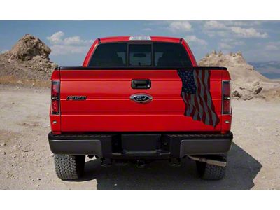 Tailgate Wavy American Flag Decal; Black Reflective (09-14 F-150)