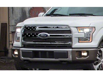Tattered American Flag Grille Decal; Gloss Black (15-17 F-150 Lariat)