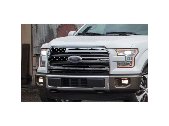 Tattered American Flag Grille Decal; Gloss White (15-17 F-150 Lariat)