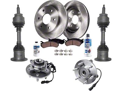 Vented 6-Lug Brake Rotor, Pad, CV Axles, Wheel Hub Assemblies, Brake Fluid and Cleaner Kit; Front (04-08 4WD F-150)