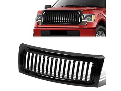 Vertical Fence Style Upper Replacement Grille; Gloss Black (09-14 F-150, Excluding Raptor)