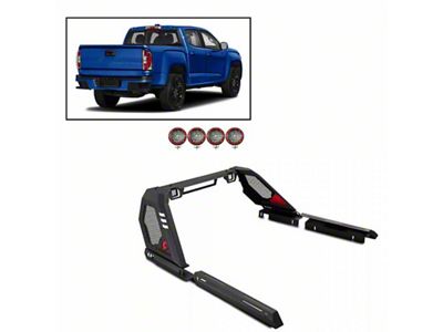 Vigor Roll Bar with 5.30-Inch Red Round Flood LED Lights; Black (09-24 F-150 Styleside)