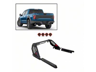 Vigor Roll Bar with 7-Inch Red Round LED Lights; Black (09-24 F-150 Styleside)