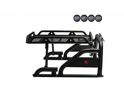 Warrior Roll Bar with 5.30-Inch Black Round Flood LED Lights; Black (00-25 F-150 Styleside)