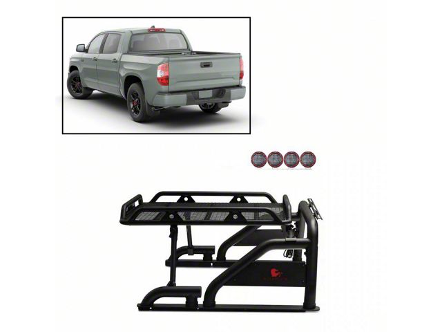 Warrior Roll Bar with 5.30-Inch Red Round Flood LED Lights; Black (00-24 F-150 Styleside)