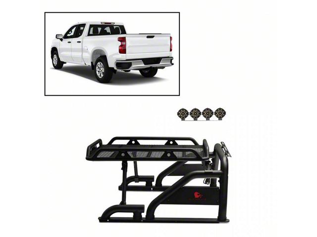 Warrior Roll Bar with 7-Inch Black Round LED Lights; Black (00-24 F-150 Styleside)