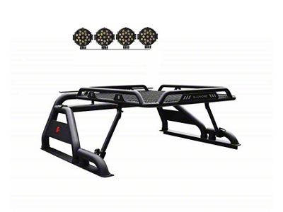 Warrior Roll Bar with 7-Inch Black Round LED Lights; Black (00-25 F-150 Styleside)