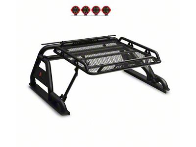 Warrior Roll Bar with 7-Inch Red Round LED Lights; Black (00-25 F-150 Styleside)
