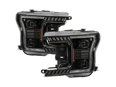 White DRL Sequential LED Signal Headlights; Black Housing; Clear Lens (18-20 F-150 w/ Factory Halogen Headlights)