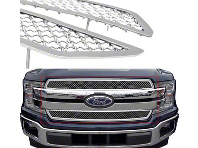 Wire Mesh Upper Overlay Grilles; Chrome (18-20 F-150 Lariat, XL, XLT)