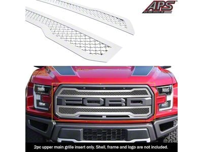 Wire Mesh Upper Overlay Grilles; Polished (17-20 F-150 Raptor)
