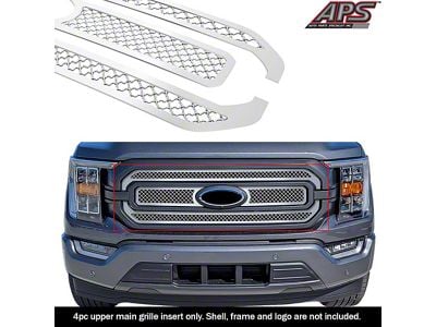 Wire Mesh Upper Overlay Grilles; Polished (21-23 F-150 XL, XLT)
