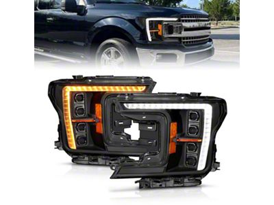 Anzo USA Z-Series Full LED Plank Projector Headlights with Initiation Feature; Black Housing; Clear Lens (18-20 F-150 w/ Factory Halogen Headlights)