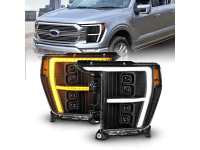 Anzo USA Z-Series Full LED Plank Projector Headlights with Initiation Feature; Black Housing; Clear Lens (21-23 F-150 w/ Factory Halogen Headlights)