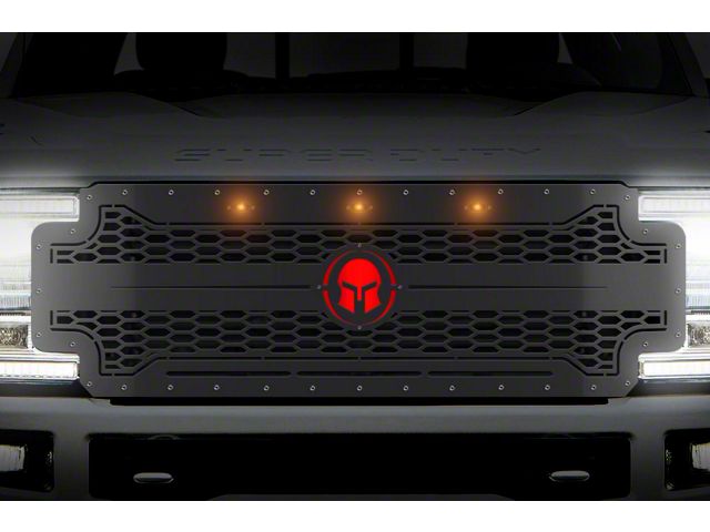 1-Piece Steel Upper Grille Insert; Spartan with Red Underlay and Amber LEDs (17-19 F-250 Super Duty)