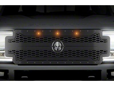 1-Piece Steel Upper Grille Insert; Spartan with Stainless Steel Underlay and Amber LEDs (17-19 F-250 Super Duty)