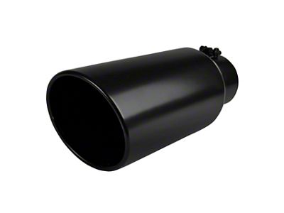 Angled Cut Rolled End Round Exhaust Tip; 6-Inch; Black (Fits 4-Inch Tailpipe)