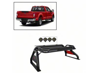 Atlas Roll Bar with 7-Inch Black Round LED Lights; Black (99-25 F-250 Super Duty)