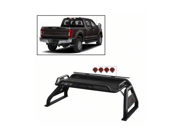 Atlas Roll Bar with 7-Inch Red Round LED Lights; Black (11-24 F-250 Super Duty)