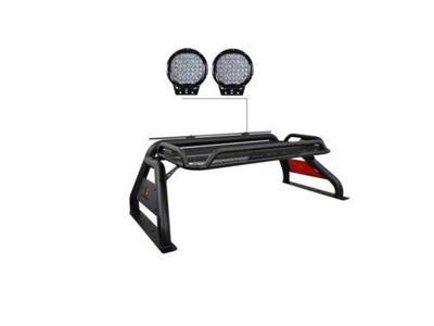 Atlas Roll Bar with 9-Inch Black Round Flood LED Lights and Basket; Black (99-25 F-250 Super Duty)