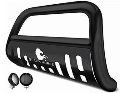 Bull Bar with 5.30-Inch Black Round Flood LED Lights; Black (11-16 F-250 Super Duty)