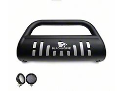 Bull Bar with 5.30-Inch Black Round Flood LED Lights; Black (99-07 F-250 Super Duty)