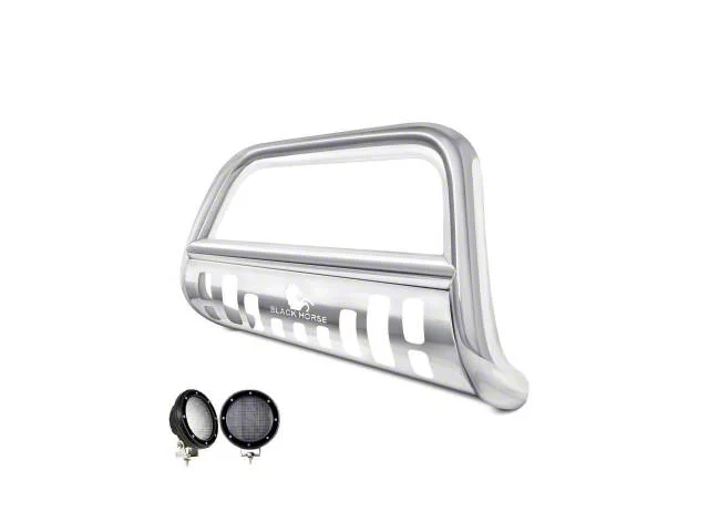 Bull Bar with 5.30-Inch Black Round Flood LED Lights; Stainless Steel (17-24 F-250 Super Duty)
