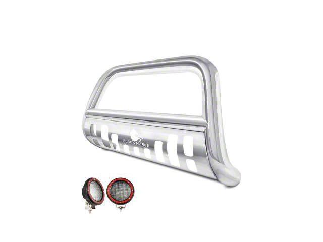 Bull Bar with 5.30-Inch Red Round Flood LED Lights; Stainless Steel (17-24 F-250 Super Duty)