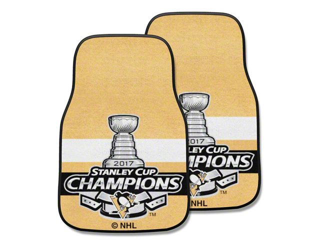 Carpet Front Floor Mats with Pittsburgh Penguins 2017 NHL Stanley Cup Champions Logo; Yellow (Universal; Some Adaptation May Be Required)