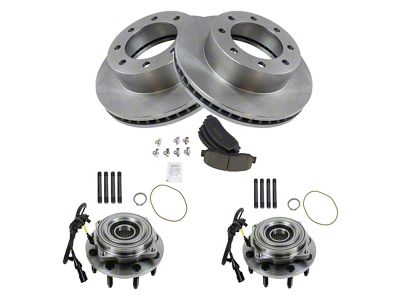 Ceramic 8-Lug Brake Rotor, Pad and Wheel Bearing Kit; Front (05-10 4WD F-250 Super Duty)