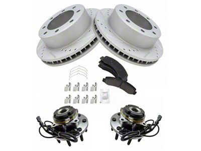 Ceramic Performance 8-Lug Brake Rotor, Pad and Wheel Bearing Kit; Front (03-04 4WD F-250 Super Duty w/ 4-Wheel ABS)