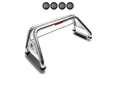 Classic Roll Bar with 5.30-Inch Black Round Flood LED Lights; Stainless Steel (11-24 F-250 Super Duty)