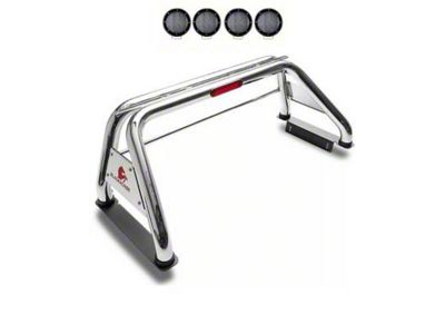 Classic Roll Bar with 5.30-Inch Black Round Flood LED Lights; Stainless Steel (99-25 F-250 Super Duty)