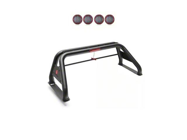 Classic Roll Bar with 5.30-Inch Red Round Flood LED Lights; Black (11-24 F-250 Super Duty)