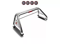 Classic Roll Bar with 5.30-Inch Red Round Flood LED Lights; Stainless Steel (99-25 F-250 Super Duty)