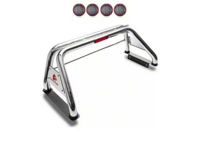 Classic Roll Bar with 5.30-Inch Red Round Flood LED Lights; Stainless Steel (11-24 F-250 Super Duty)